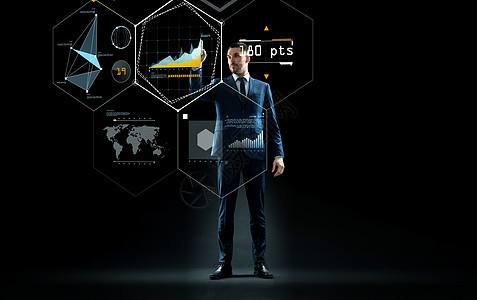 商业,技术人的商人穿西装触摸虚拟屏幕的黑色背景穿西装摸衣服的商人图片
