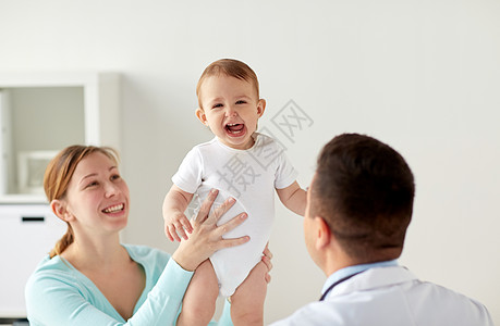 医学,医疗,儿科人的快乐的女人与婴儿医生诊所快乐的女人婴儿医生诊所图片