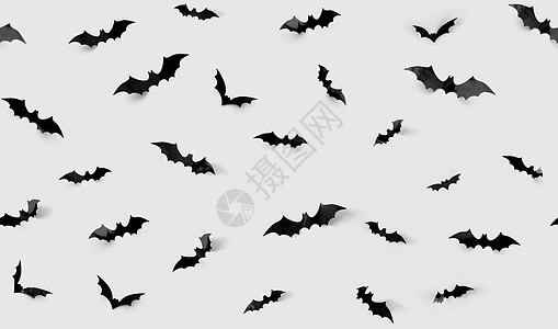 蝙蝠图案万节装饰品无缝图案与黑色纸蝠灰色背景与万节蝙蝠的无缝图案背景