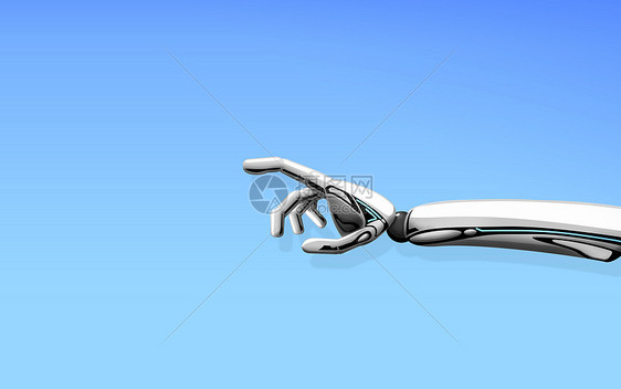 科学,未来技术进步机器人移交蓝色背景机器人交出蓝色背景图片