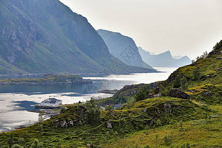 挪威村庄峡湾的洛福滕岛多云北欧日图片