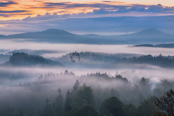 雾蒙蒙的早晨波西米亚瑞士上空雾蒙蒙的早晨公园瑞士波西米亚,捷克共国图片