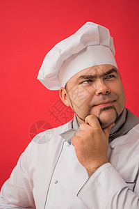 厨师制服思维的白种人的肖像图片