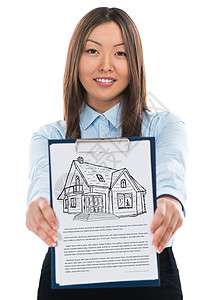 积极的房地产经纪人信用经纪人持新房子的合同抵押贷款图片