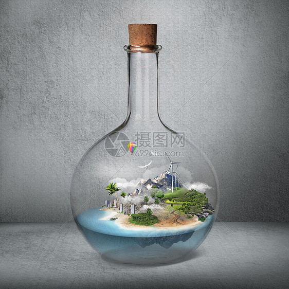 软木璃瓶,美丽的岛屿海洋小气候,环境保护,安静的地方图片