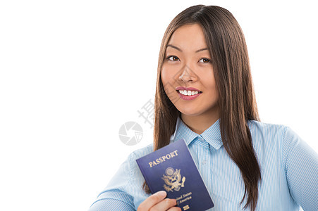持护照的自信轻商业女的肖像图片