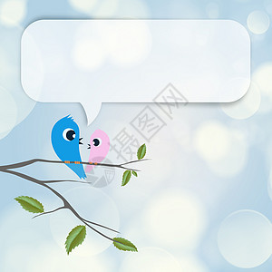 两只鸟树枝上调情交谈,头顶上个空白的气球图片