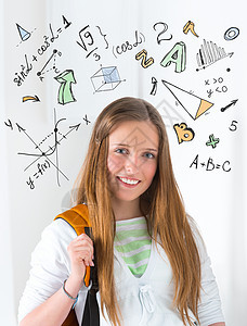 轻的女孩学校的数学符号头顶教育理念图片