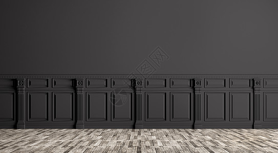 黑色经典内饰与墙壁板背景3D渲染图片