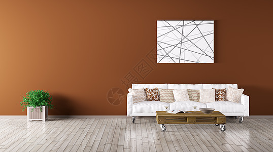 现代室内客厅与白色沙发咖啡桌3D渲染图片