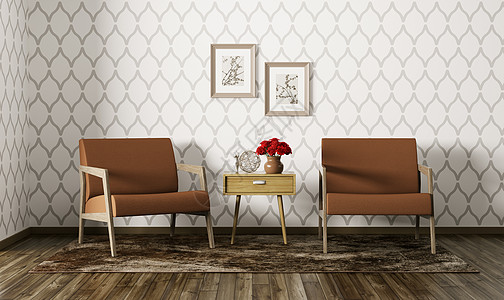 现代客厅,两把扶手椅侧桌3D渲染图片