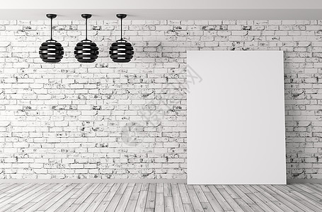 三盏灯海报房间与砖墙内部背景三维渲染背景图片