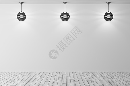 室内背景白色墙壁,木地板三盏灯具三维渲染图片
