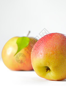 成熟的苹果果实,叶子水滴图片