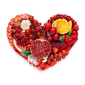 健康食品的,人类的心脏由蔬菜水果混合,减少死亡风险,隔离白色图片