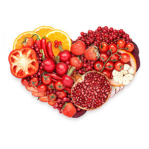 健康食品的,人类的心脏由蔬菜水果混合,减少死亡风险,隔离白色图片