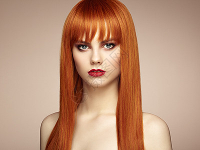 美丽的感女人的肖像,优雅的发型完美的妆容红头发女孩时尚照片图片