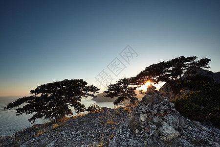 日落时的山海克里米亚风景自然背景图片