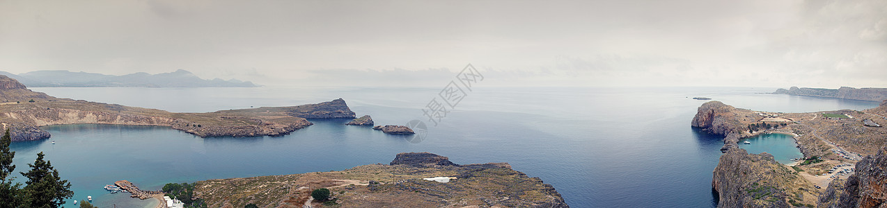 林多斯湾保罗湾全景,罗德岛,希腊图片