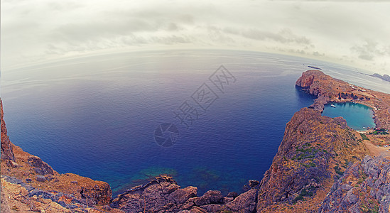 保罗海湾全景,罗德岛,希腊鱼眼镜片效果图片