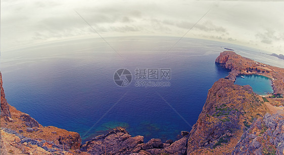 保罗海湾全景,罗德岛,希腊鱼眼镜片效果图片