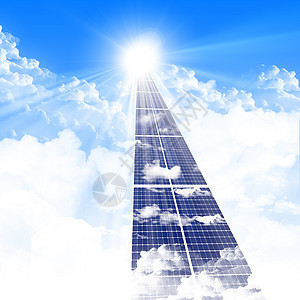 太阳能电池板的道路消失天空中图片