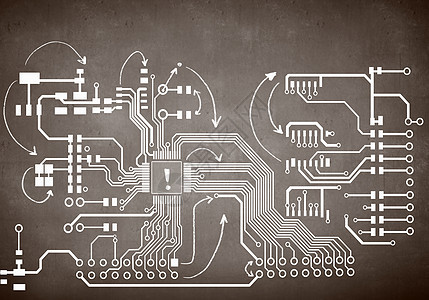 主板草图粉笔绘制的电路板图像工程图片