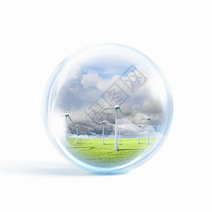 透明风车素材风能璃球体内的风力涡轮机风车背景