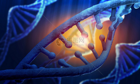 DNA分子图像蓝色背景下DNA分子的生物化学科学图片