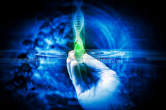 DNA分子特写人体手持试管的图像科学图片