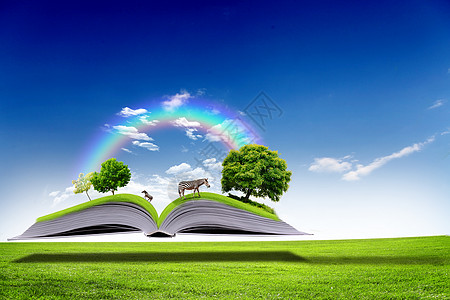 打开本书,绿色的自然世界它的页中出来背景图片