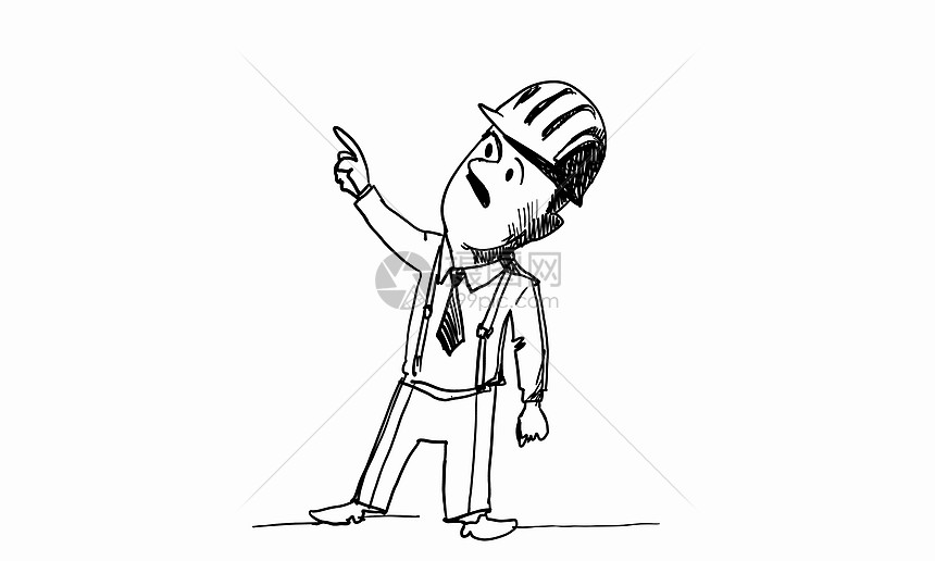 工程师人的漫画白色背景上戴头盔的建筑工人的漫画