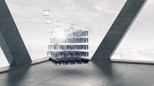 立方体优雅的内部现代建筑内部以立方体为技术图片