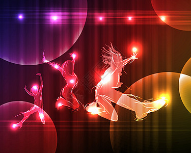 迪斯科夜总会舞者剪影的彩色插图图片
