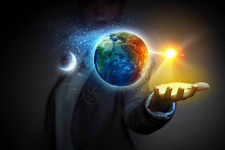 宇宙商人把地球捧手心里这幅图像的元素由美国宇航局提供的背景图片