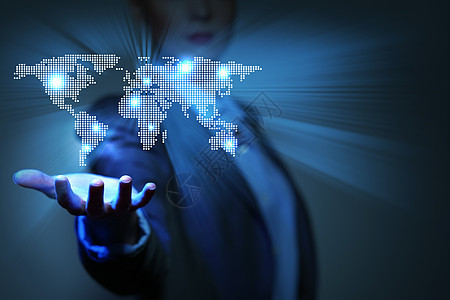 全球商业网络蓝色全球技术背景与行星地球图片