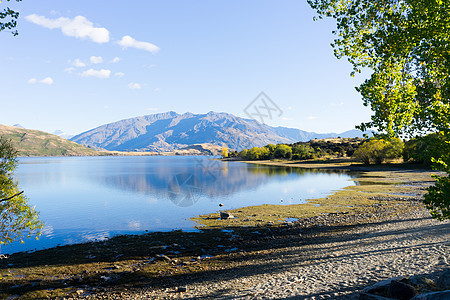 风景如画新西兰阿尔卑斯山湖泊的自然景观图片