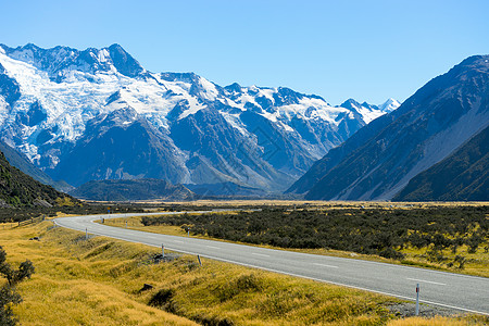 风景如画新西兰阿尔卑斯山道路的自然景观图片