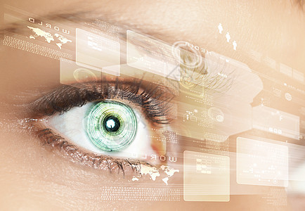 数码眼用圆圈符号表示的眼睛观察数字信息图片