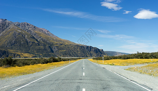 风景如画新西兰阿尔卑斯山道路的自然景观图片