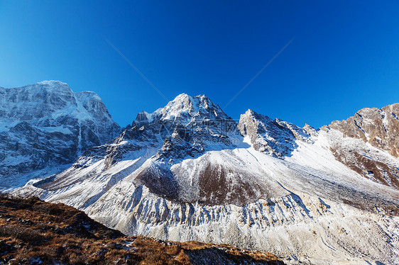 风景优美的山景,坎陈琼加地区,喜马拉雅山,尼泊尔图片