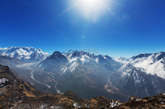 风景优美的山景,坎陈琼加地区,喜马拉雅山,尼泊尔图片