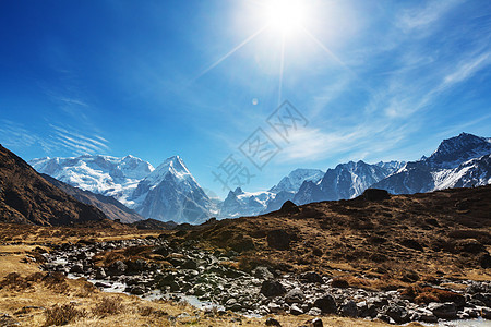 风景优美的山景,坎陈琼加地区,喜马拉雅山,尼泊尔图片