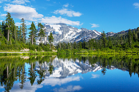 远景山风景图片湖与山树山倒影华盛顿,美国背景