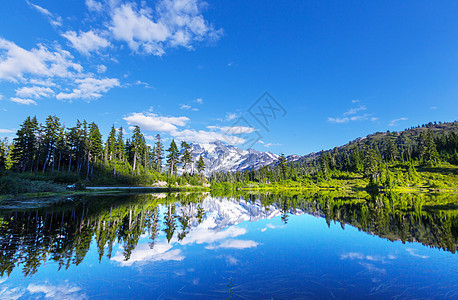 风景图片湖与山树山倒影背景图片