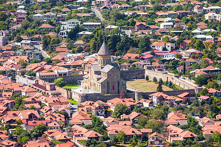 斯维蒂茨霍维利大教堂的鸟瞰图,它座格鲁吉亚东正教大教堂,位于佐治亚州的姆茨赫塔图片