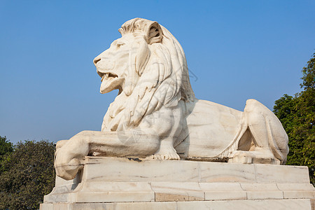 维多利亚纪念大楼的石狮子这座大型大理石建筑,位于印度加尔各答图片
