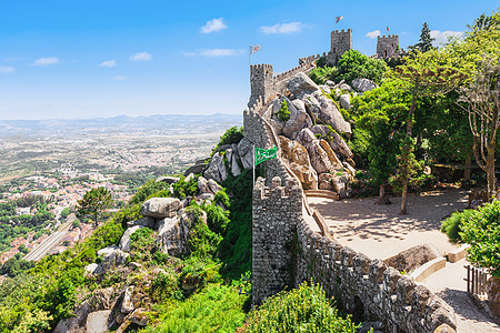 摩尔的城堡葡萄牙辛特拉的座山顶中世纪城堡图片