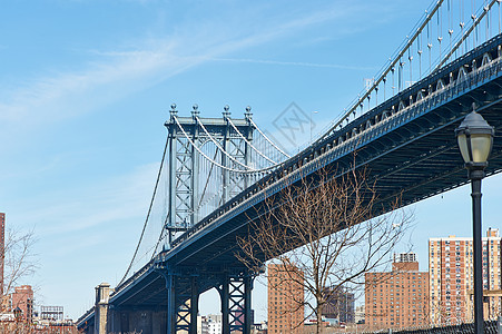 纽约布鲁克林纽约市曼哈顿大桥天际线景观背景