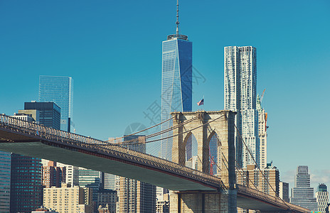 纽约市曼哈顿下天际线布鲁克林大桥图片